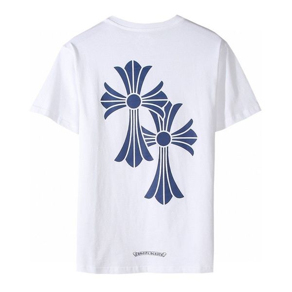 

luxury design clothes new summer tide brand ch horseshoe flower sanskrit cross men's and women's tshirts loose cotton short sleeve, White;black