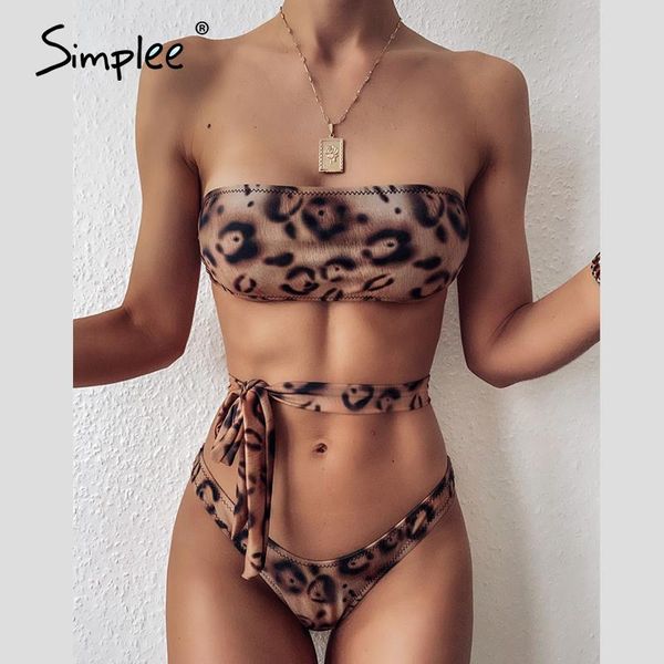 

simplee bandeau swimwear women 2021 summer push up woman swimsuit separate two piece high cut leopard bikini bathing suit women's, White;black