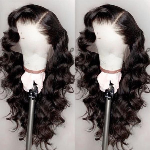 

lace wigs loose wave wig front human hair brazilian remy frontal pre-plucked closure black for women, Black;brown