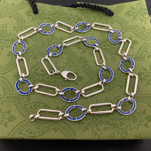 

925 sterling silver blue enamel necklace, men's and women's, luxury brand, retro charm, hip-hop gift