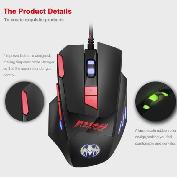 

kuwfi 8d wired gaming mouse ergonomic design 6800dpi 7gears optical mice