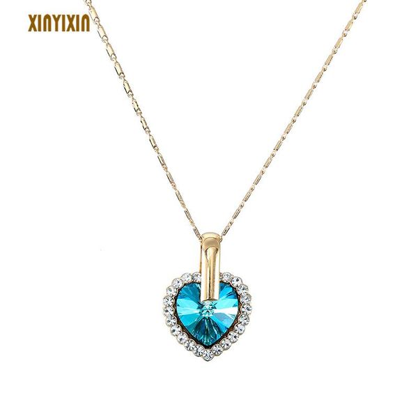 

pendant necklaces charms crystal heart choker necklace for women simple clear blue love with rhinestone jewelry, Silver