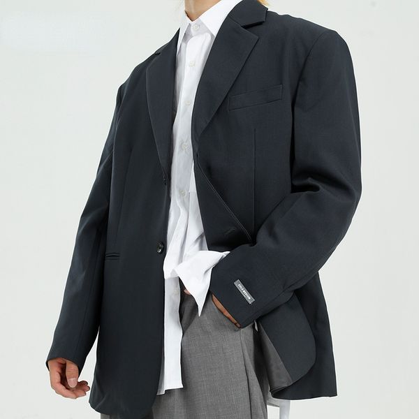 

men's clothing autumn 2021 new korean fashion loose label cuff long sleeve blazers black grey casual suit men's coat, White;black