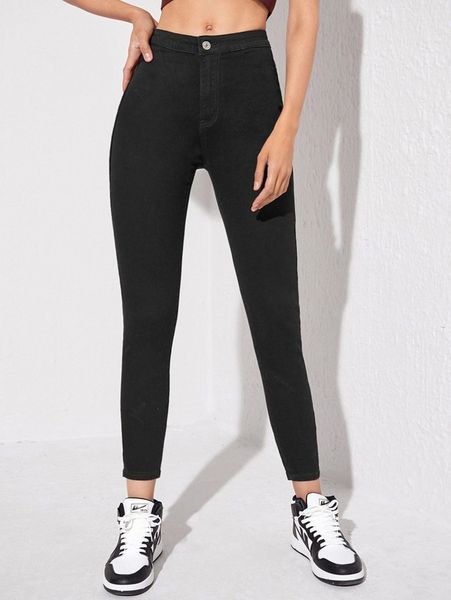 

solid skinny cropped jeans r9k3#, Blue