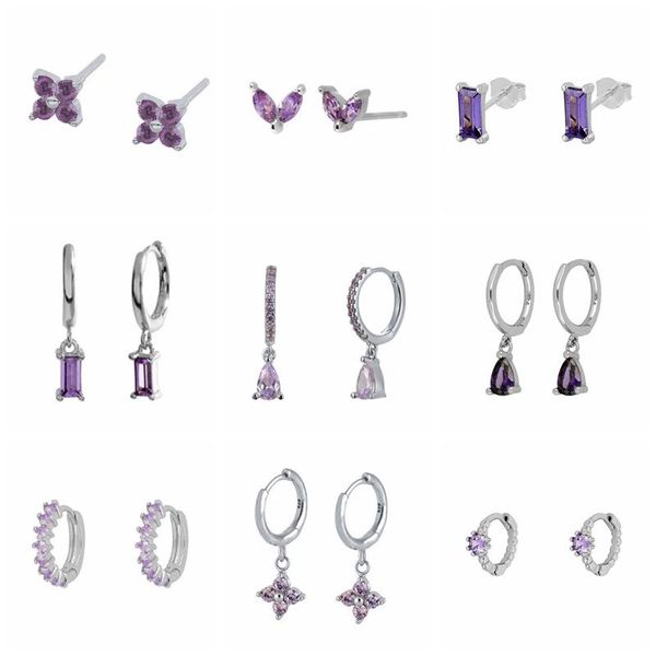 

hoop & huggie canner purple zircon women earrings amethyst 925 sterling silver piercing ear stud hoops fashion light luxury pendientes set, Golden;silver