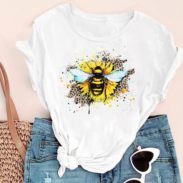 

women's t-shirt women cartoon leopard sweet cute ladies fashion print graphic summer short sleeve female clothes tees tshirt, White