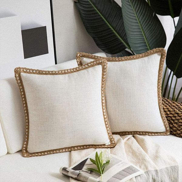 

pillow case rope edging middle lotus leaf thick linen fabric embracing pillowcase for decorative couch bedroom car