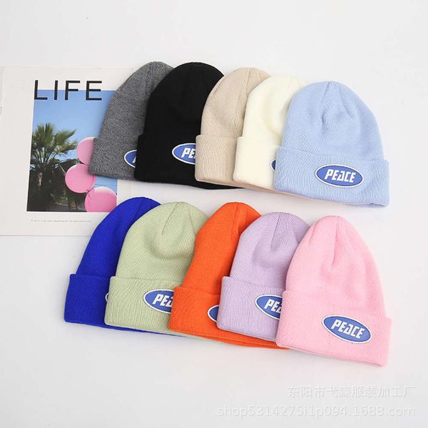 

hat peace wool letter fashion cool landlord warm melon skin knitted, Blue;gray