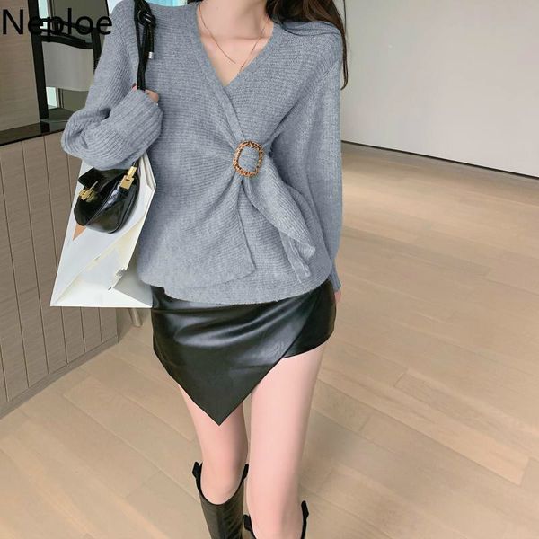 

neploe fashion sweater women vintage v-neck long sleeve knitted pullovers female loose jumper fall clothes sueter mujer 4g037 210422, White;black