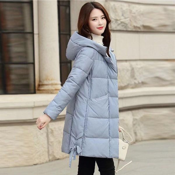 

women's down & parkas winter coat women 2021solid zipper hooded slim jackets casual fashion clothing high street midi coats female, Black