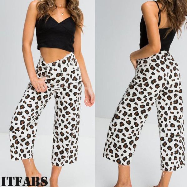 

women's pants & capris 2021 arrival leopard high waist wide leg flared bell bottom cropped ladies casual trousers drop, Black;white