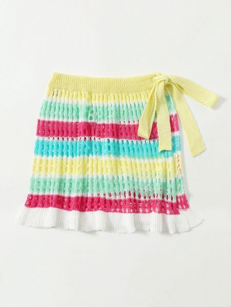 

striped knitted cover up skirt 30wg#, White;black