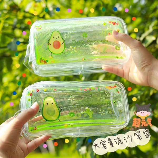 

storage bags korean style kawaii avocado transparent quicksand pvc pencil case cute cartoon peach large capacity child portable