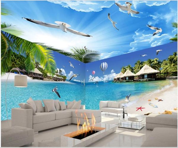 

wallpapers custom po 3d wallpaper seascape beach coconut palm seagull balloon full house backdrop decor room for wall 3 d