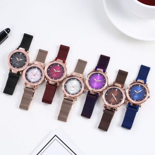 

wristwatches women watches clock watch rhineston rhinestone feminino luxury fashion simple magnet gradient quartz relogio wristwatch, Slivery;brown