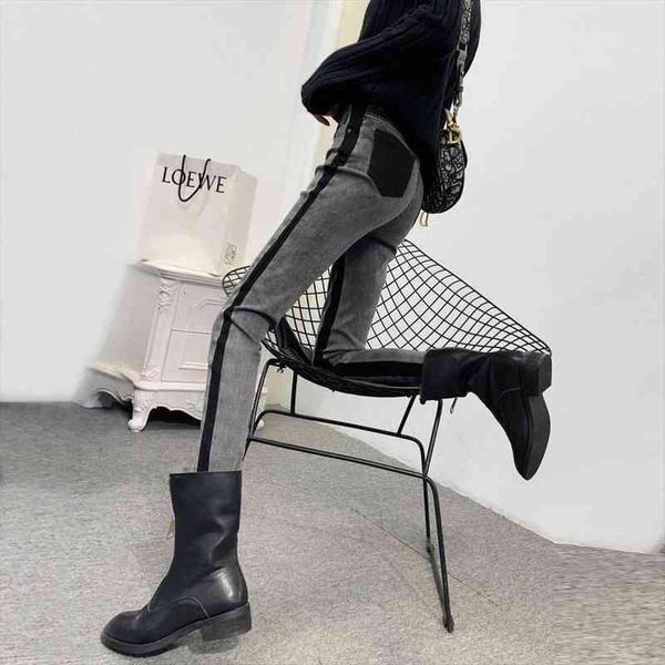 

woman jeans pants high waist autumn tights pencil long pants pantalones vaqueros mujer, Black;white