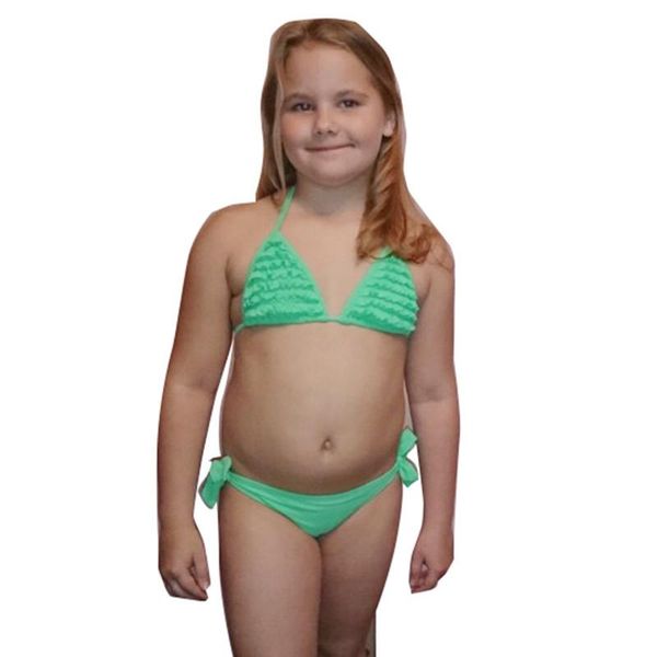 

women's swimwear fashion children's bikini set swimsuit high-end multilayer ruffle feather print bandage girls', White;black