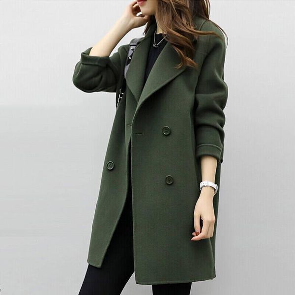 

women's wool & blends women autumn winter solid color lapel double-breasted mini coat female woolen outwear button-down jacket lady chi, Black