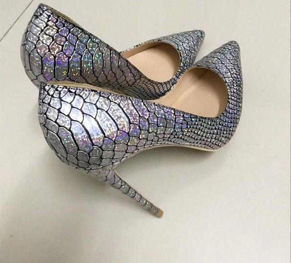 

dress shoes glitter silver lady pumps patent leather serpentine pointed toe sandals high heels designer womens, Black