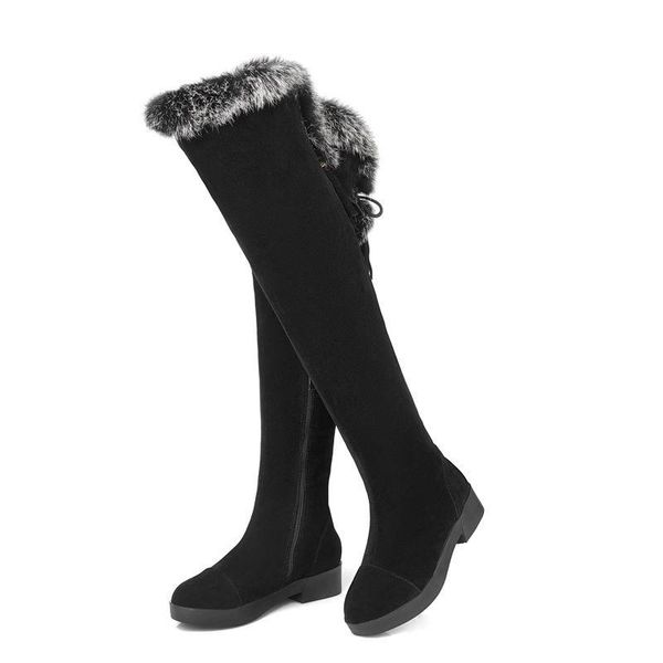 

boots qplyxco big size 34-43 women flock thigh winter fur over the knee lady shoes, Black
