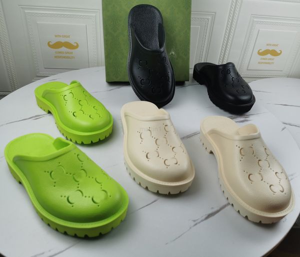 

perforated men women slippers designers platform sandal luxury wedge rubber cut-out slide carved hollow flats shoes breathable beach slipper, Black