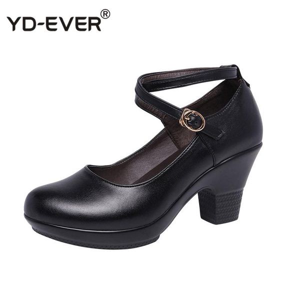 

dress shoes fashion women pumps with high heels for ladies work dancing platform genuine leather mary janes, Black