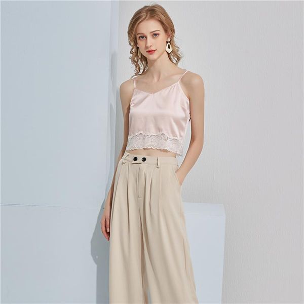 

luxury real silk womens camisole elegant ladies' bottoming lace cami crop tube for girls summer home wear camisoles & tanks, Black;white