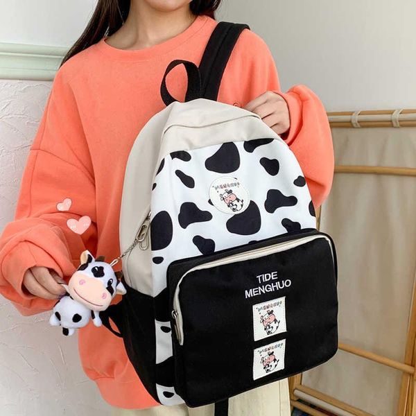 

backpack nyon standard cow with suede female lovely school bag for teenage girls contrast colour knapsack