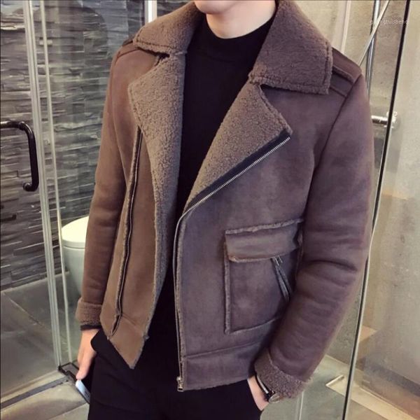 

men's fur & faux m-3xl collar jacket style handsome trendy korean lapel slim velvet spring autumn oblique zipper motorcycle, Black