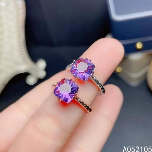 

cluster rings kjjeaxcmy fine jewelry 925 sterling silver inlaid natural amethyst women simple classic square adjustable gem ring support det, Golden;silver