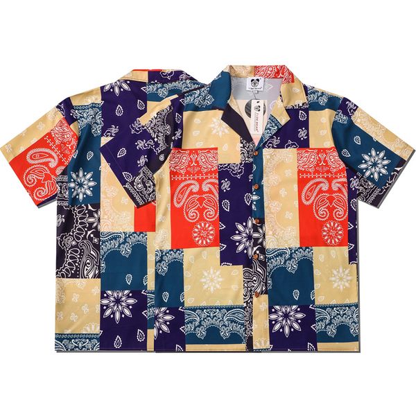 

europe america spring summer vintage patchwork shirt bandanna paisley beach short sleeve men women casual fashion street wear tee, White;black