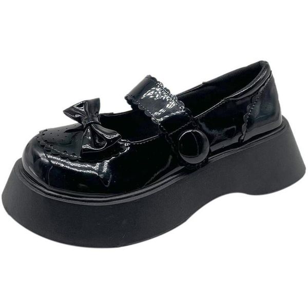 

dress shoes bright leather mary jane women's single japanese thick-soled bow big head girl cosplay, Black