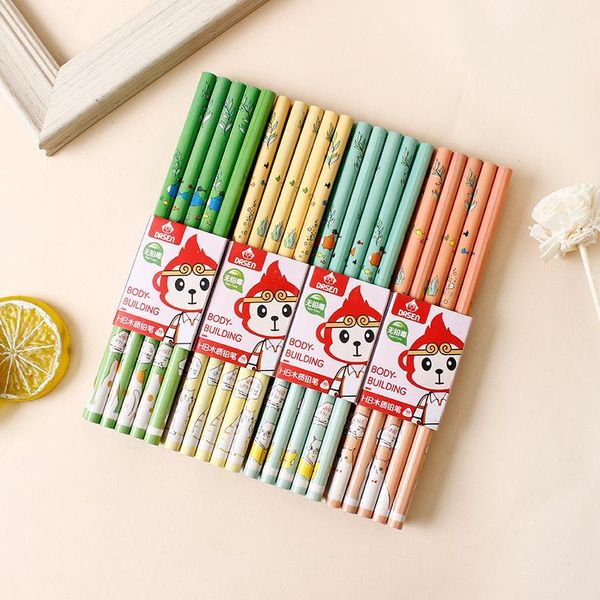 

10pcs/lots cartoon wooden pencils cute lumbar packaged round rod pencil students write lead school supplies stationery