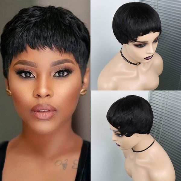 

pixie cut wig short brazilian straight remy human hair wigs for black women full machine made no lace