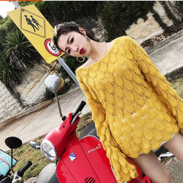 

women's sweaters autumn lazy style women loose sweater leaking clavicle 2021 flare sleeves female solid pullover, White;black