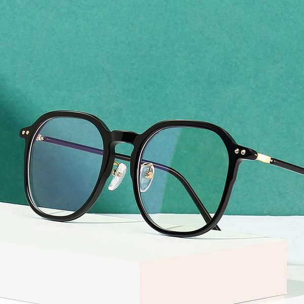 

fashion sunglasses frames computer glasses blue light blocking ultralight women round acetate frame myopia eyeglasses for men, Black