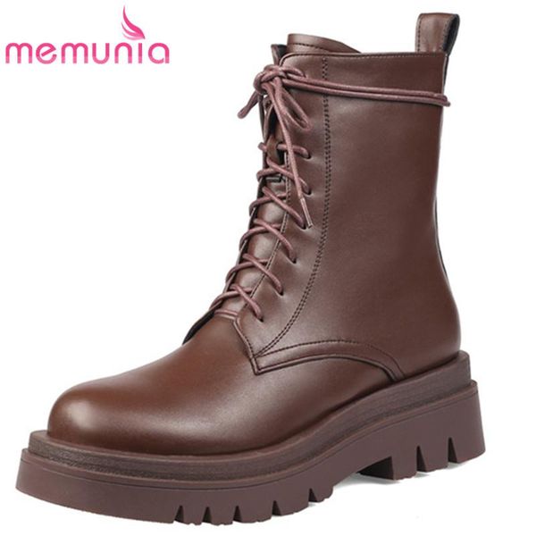 

boots memunia 2021 fashion motorcycle women's thick bottom casual shoes cross tied zip winter ankle women, Black