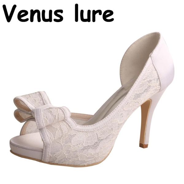 

dress shoes lace ivory bow for wedding women high heel peep toe pumps, Black