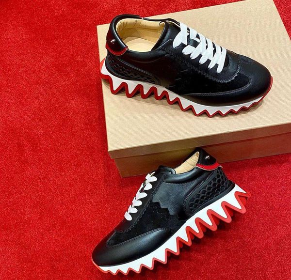 

famous style men's casual shoes red bottom sneakers loubisharksflat flat serrated shark reds soles, paris male red-soles shoe fun men w, Black