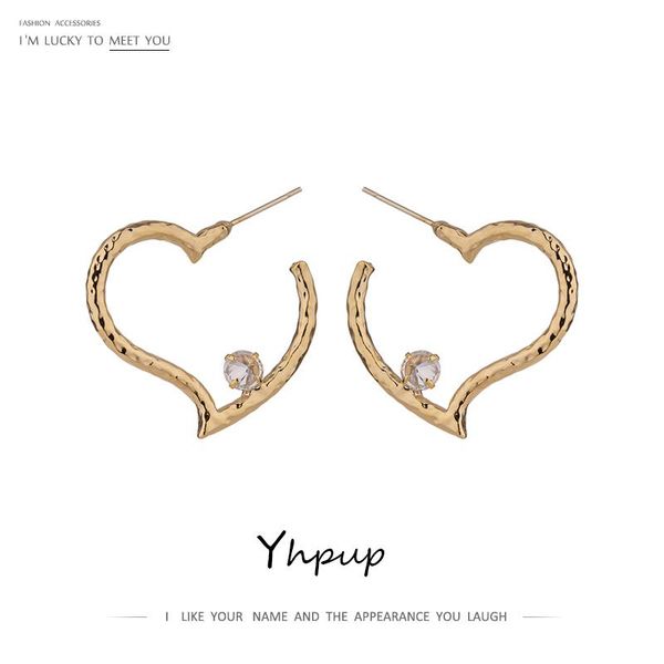 

yhpup minimalist heart stud earrings zirconia vintage geometric gold brincos oorbellen chic fashion jewelry for girl office, Golden;silver