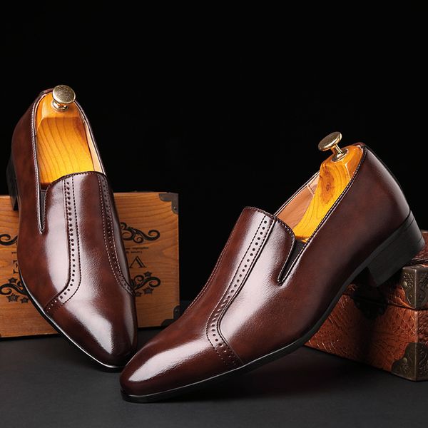 

414243 size pointed leather shoes mens british trend casual mens shoes mens versatile club hairdresser fashion shoes, Black