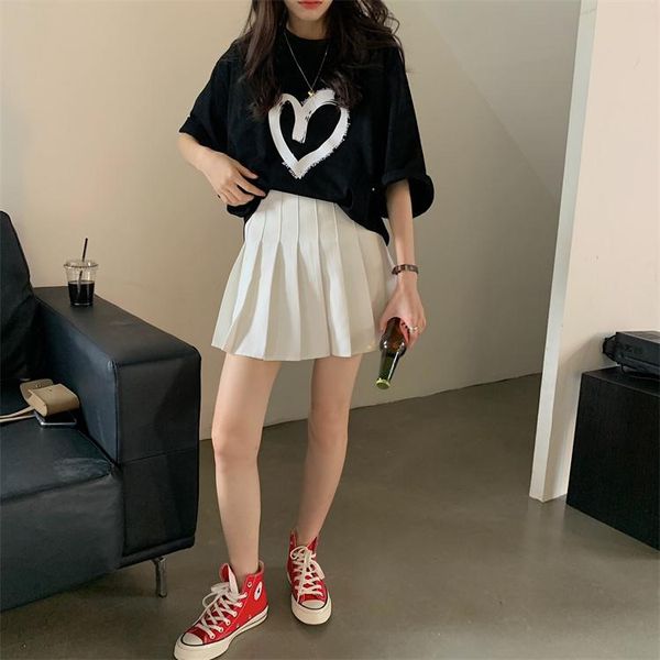 

women's t-shirt ytx1145 2021 loose mid-length large version of bf short-sleeved with love letters, White