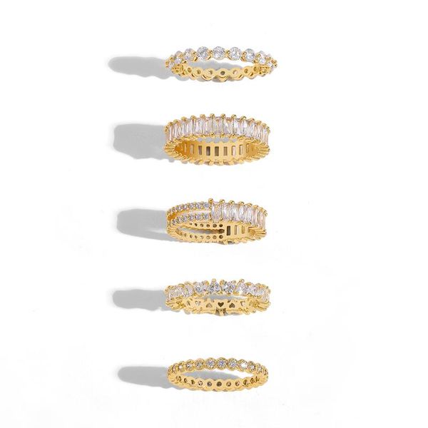 

wedding rings simple crystal zircon wtih gold plated copper baguette for women fashion engagement band thin finger jewelry, Slivery;golden