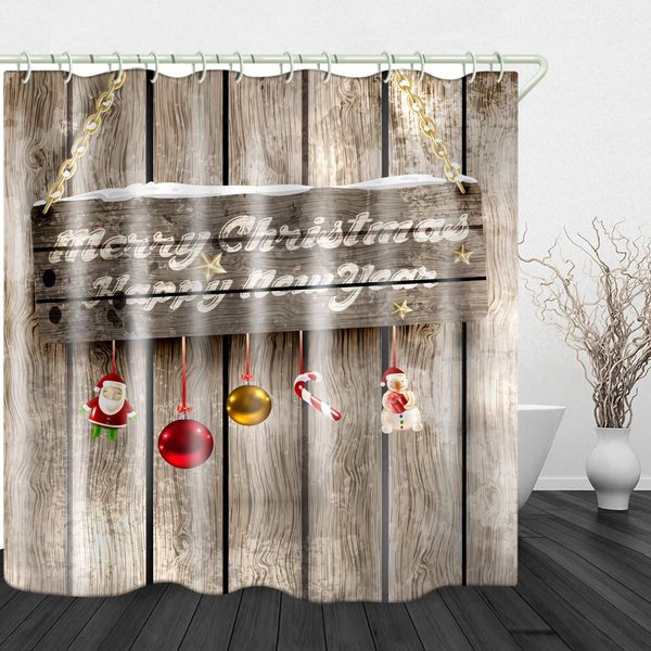 

christmas old wooden board pendant print waterproof fabric shower curtain liner covered bathtub bathroom curtains includes 12