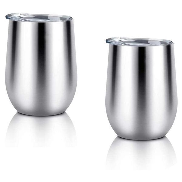 

-stainless vacuum insulated wine tumbler with lid -portable egg shape cup fashion gift cup,for coffee beer-12oz (2 pack) water bottles