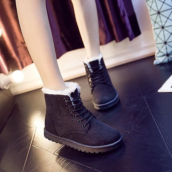 

boots 2021 women's winter warm snow artificial suede ankle plush shoes, Black