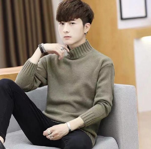 

men's sweaters winter solid color half high neck pullover sweater, White;black