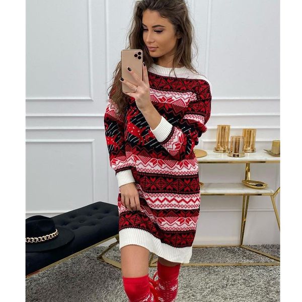 

women's sweaters christmas dresses 2021 xmas sweatshirt women casual round neck fashion elk printed female long sleeve pullover, White;black