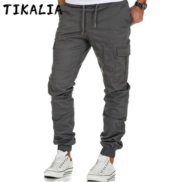 

men casual pants fashion spring autumn cargo skinny sweatpants trousers joggers work street wear drawstring 210715, Black
