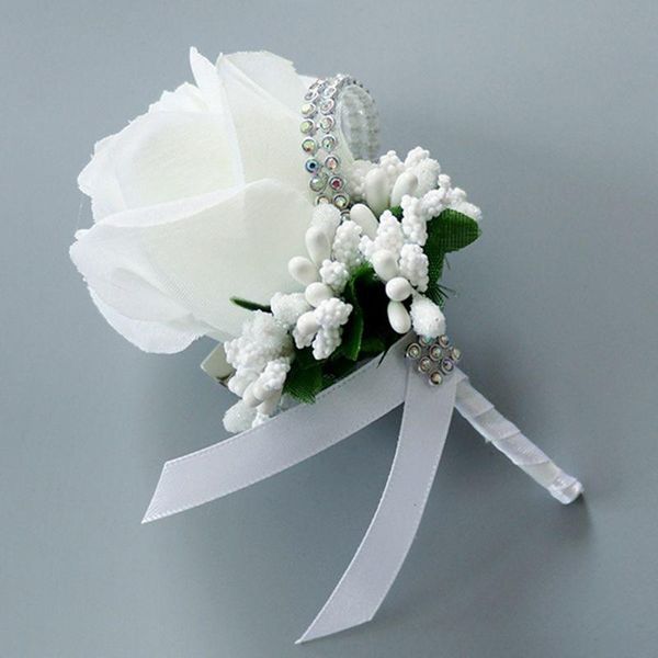 

wedding flowers 1pc women men artificial rose flower brooch bouquet corsage glitter rhinestone ribbon lace classic prom boutonniere